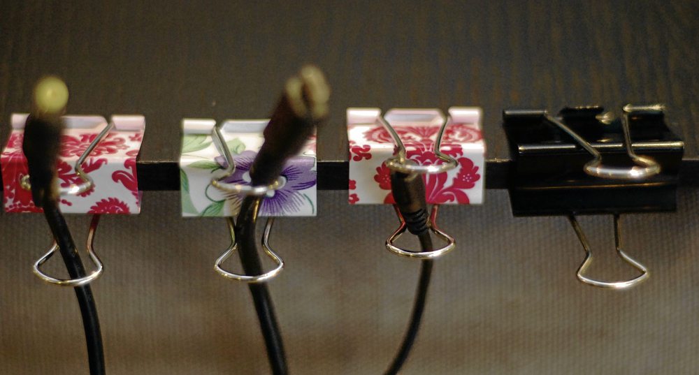 BINDER clips keep those wires uncrossed and more organized