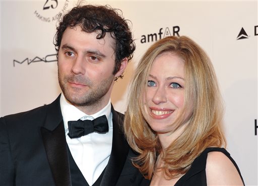  In this Feb. 9, 2011 file photo, Chelsea Clinton and husband Marc Mezvinsky attend amfAR's annual New York Gala at Cipriani Wall Street in New York. Clinton and her husband Marc Mezvinsky announced the birth of their first child on Saturday, Sept. 27, 2014. The baby's name is Charlotte Clinton Mezvinsky. Clinton announced the baby's birth on Twitter, saying she and her husband are "full of love, awe and gratitude as we celebrate the birth of our daughter, Charlotte Clinton Mezvinsky." AP 