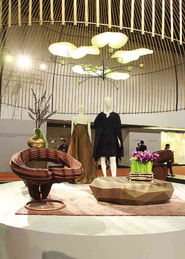 MAIN DISPLAY: Kenneth Cobonpue’s Churros chair and Josie Natori’s 2015 collection is a showcase of two international brands. LeeroyNew’s Lily Pad chandelier for Hive lends a playful touch. PHOTOS BY NELSON MATAWARAN
