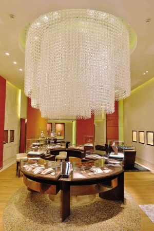 THE DOUBLE Murano crystal chandelier is the focal point of the store’s redesign.