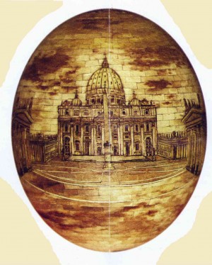 PANDO Manipon’s leaf painting on ostrich egg of St. Peter’s Basilica