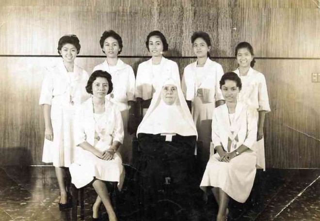 AT ASSUMPTION College San Lorenzo with Mother Marthe. Calo-Medina is standing second from left. PHOTO FROM THE FAMILY OF SUSAN CALO-MEDINA