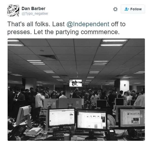 SCREENGRAB FROM THE INDEPENDENT PRINT STAFF DAN BARBER'S TWITTER ACCOUNT