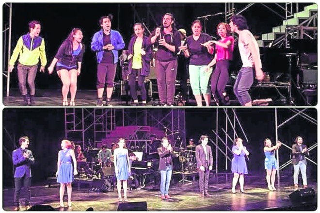“Breaking the Fourth Wall’s” featured ensemble included (from left, top photo) Steven Hotchkiss, Chinie Concepcion, Vince Lim, Kyla Rivera, George Schulze, Abi Sulit, Maronne Cruz and Nacho Tambunting, plus special guests. PHOTO BY SWEET PLANTADO-TIONGSON