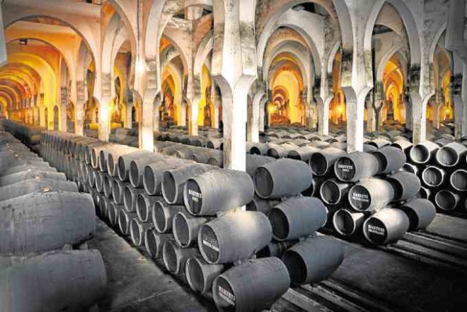 Bodegas Fundador,its architecture Moorish inspired, has 30,000 barrels, 1,100 columns.
