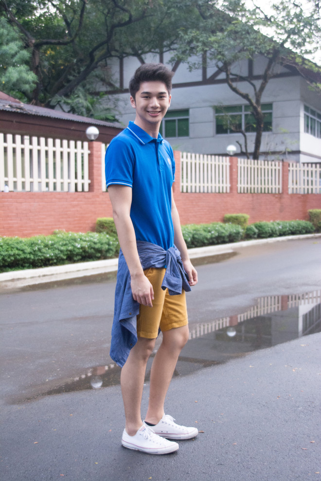 Patrick Yu, 21, University of Santo Tomas Polo shirt, Longboard; shorts, Folded & Hung; chambray shirt, Human