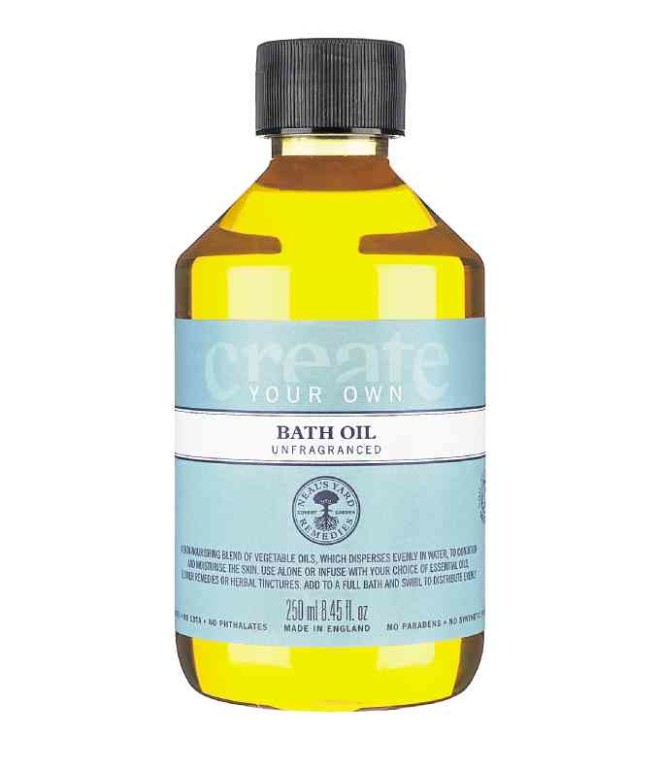 Unfragranced bath oil that can be personalized with choice of organic essential oils