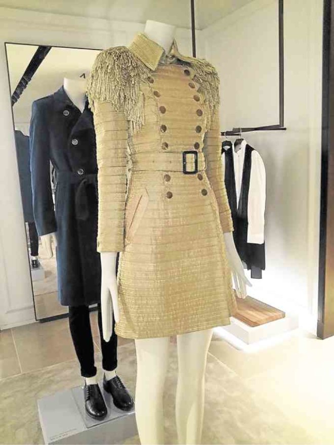 Regimental tape-embroidered trench coat with tasseled epaulets