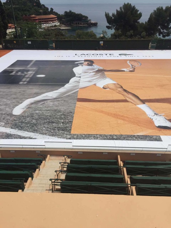 Another surprise of the morning—Monte Carlo clay court covered with the image of Djokovic in Lacoste —PHOTOS BY THELMA SIOSON SAN JUAN