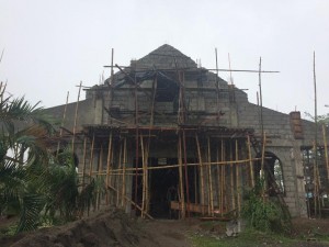CONCRETE church rises on ancient ruins of old Augustinian town of Aranguel.