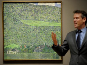 SOLD AT $40M. "Litzlberg Am Attersee" by Gustav Klimt fetched $40 million during Sotheby’s bi-annual Impressionist and Modern Art sale on Wednesday in New York. The landscape, depicting a pastoral scene of towering, wooded hills rising from water into a bright sky, was stolen after the German annexation of Austria in 1938. It was only returned this spring to Georges Jorisch, grandson of the woman who owned it until the Nazis came. AFP