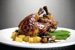 ROAST Chicken with haricot verts, mushrooms and potatoes