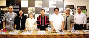 NCCA officers hold press conference on Taoid National Heritage Month celebration in May: Stephen Henry Totanes, NCCA National Committee on Historical Research; Lucille Malilong-Isberto,Monuments and Sites; OIC-executive director Adelina Suemith; De Leon; NCCA Commissioner for Heritage Fr. Harold Rentoria, OSA; Amado Alvarez (Museums) and John Delan Robillos (Art Galleries).