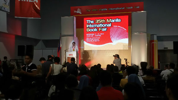 Senator Bam Aquino giving his keynote speech during the opening ceremonies of the 35th Manila International Book Fair.