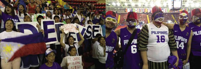 Filipino fans from all over the world, including, right, those who traveled all the way from the Philippines to cheer on the team. PHOTOS BY ANNE A. JAMBORA