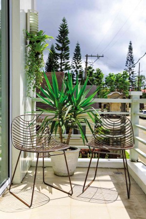 JINGGOY Buensuceso’s new chairs, inspired by the veins of the leaves, adorn the balcony.