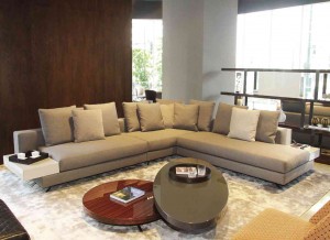 THE SECTIONAL sofa, a bestseller, is versatile, for reconfiguring space and function. “Imagine how the house lives around the sofa,” says Minotti.
