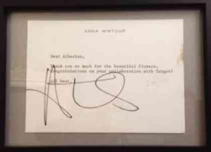 A TREASURED note from Vogue’s Anna Wintour