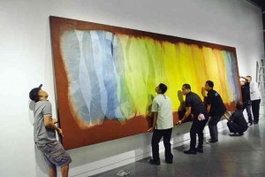 THE PAINTING being installed in ArtistSpace, Ayala Museum