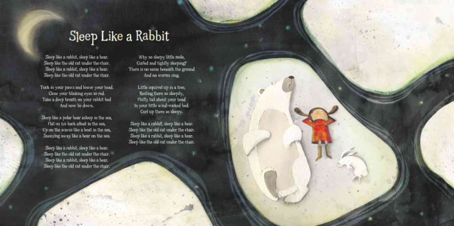 Inside spread of Roxas’ artwork: Illustration © 2014 by Isabel Roxas, from "Goodnight Songs" by Margaret Wise Brown, published in 2014 by Sterling Publishing Co., Inc. 