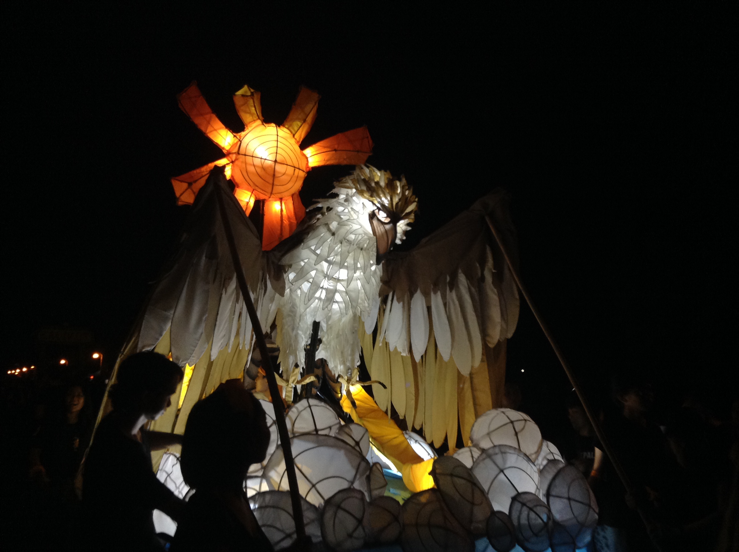 A lantern shaped like an eagle with the sun behind it. It is one of the floats from the UP College of Fine Arts, which no longer competes in the annual competition because it has long been included in the festivity's Hall of Fame. Photo by Kristine Angeli Sabillo/INQUIRER.net