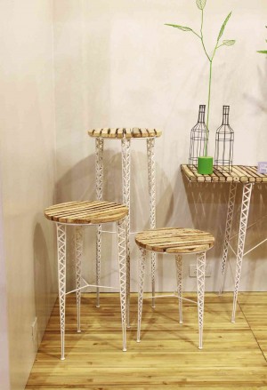 STOOLSmade of organic wood tops contrasted with wire frames
