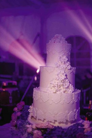 IVORY lace 3-tier wedding cake with sugar flowers
