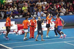 INDIAN Aces team led by Ana Ivanovic and Gael Monfils celebrate a point in fun atmosphere.