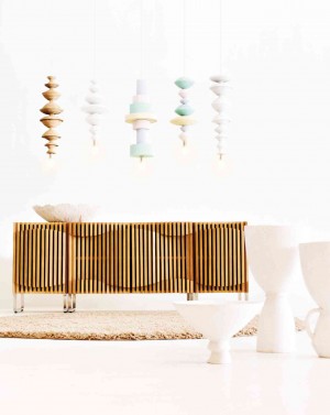 CO-CREATIVE Studio’s Roma vases, Cabana sideboard, Fan Coral bowl, Antoinette lamps