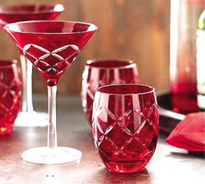 Cut glass barware martini and wine glass in red