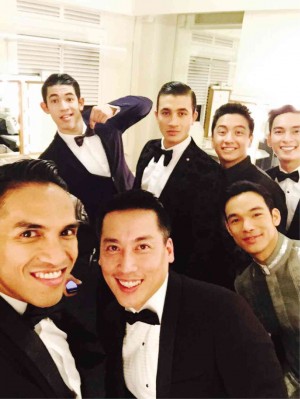WITH THE other male cast members, including Mark Bautista, right, who plays the young Ferdinand Marcos JULIUS EBREO