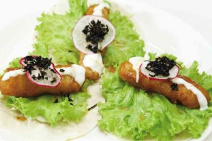 FISH tempura with lettuce leaves wrappers