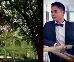 INSPIRED by the bahay-kubo, the house is swathed in a “second skin” that serves as a buffer against heat and eye-catching accent. Right: Jason Buensalido