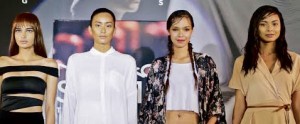 Models wearing the trends "Re:View," "Enlightened," "Free Party" and "No Makeup"