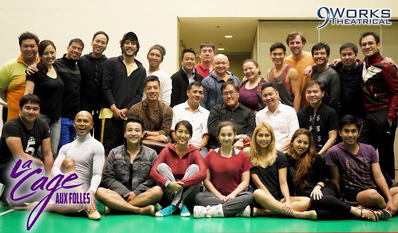 The cast and creative team of 9 Works Theatrical’s “La Cage aux Folles” (running until March 29 at RCBC Theater) with members of the Fashion Designers Association of the Philippines, which created the costumes for the show. PHOTO BY 9 WORKS THEATRICAL