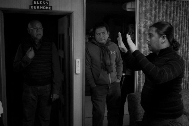 Director Lawrence Fajardo with actor Bernardo Bernardo and crew member Jess Tillado shooting “Imbisibol” in Hokkaido, Japan. FROM BERNARDO BERNARDO’S FACEBOOK PAGE