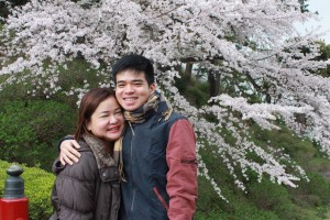 THE AUTHOR with his mom amid cherry blossoms