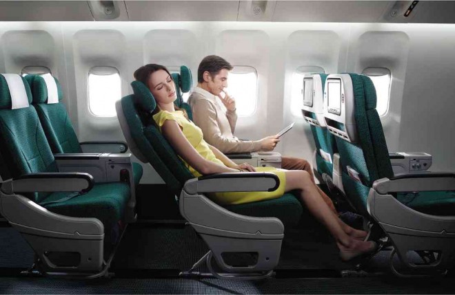 FAR FROM cramped, the economy class has wider seats andmore leg room.