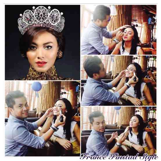 A collage of Francis Rey Pana- Finstad’s styling and makeup work with 2013 Miss Indonesia Universe Whulandary Herman