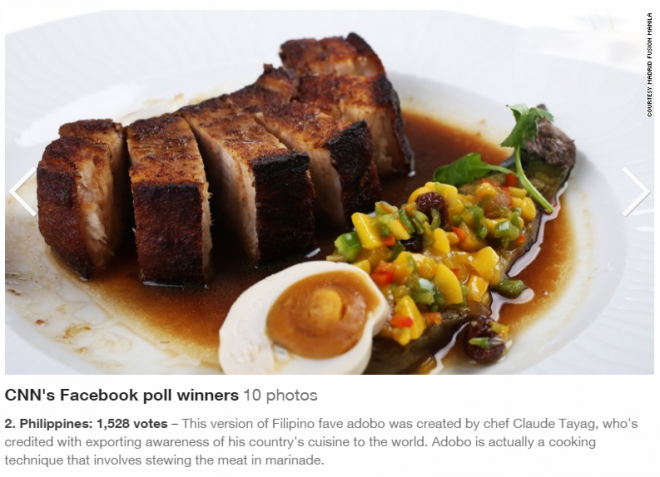 CNN features the Philippines' adobo in its listing of best food destinations in the world. Screengrab from CNN.com