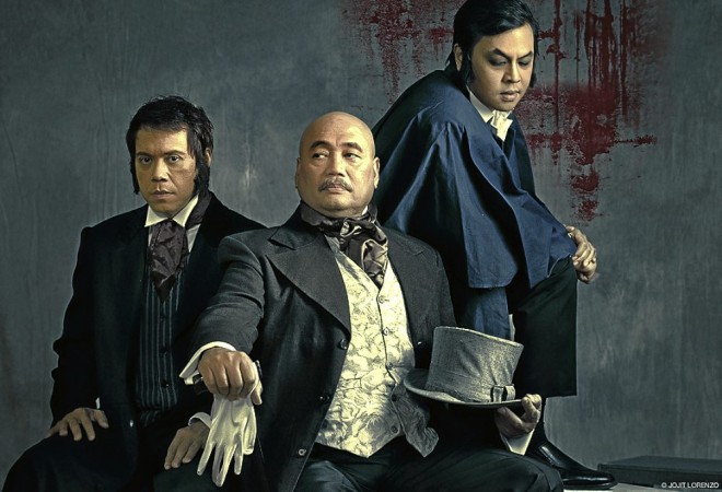 Inocian (center) with Michael Williams and Jett Pangan in the 2012 Repertorry Philippines production of "Jekyll and Hyde". PHOTO FROM REPERTORY PHILIPPINES