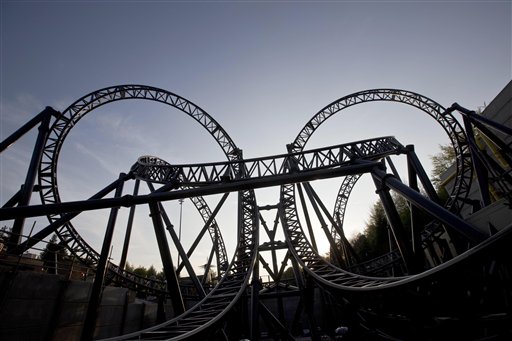 FILE - In this May 9, 2013 file photo, the tracks of the Smiler ride at Alton Towers Resort, Alton, England. The owners of Britains Alton Towers said Wednesday, June 3, 2015 that they dont know when the amusement park will reopen after a crash between two roller coaster cars left four people seriously injured. (Fabio De Paola/PA Wire via AP, File) UNITED KINGDOM OUT, EDITORIAL USE ONLY, NO SALES, NO ARCHIVE