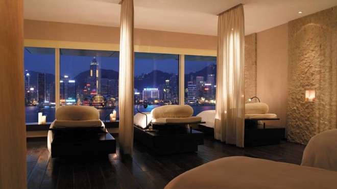This is just the relaxation room at the The Peninsula Hong Kong Spa where guests can stay after a treatment. It offers an arresting view of the famed Victoria Harbour.