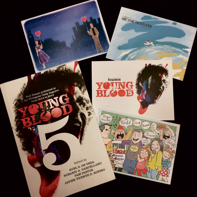 YOUNG BLOOD authors were also given postcards featuring artworks by Inquirer artists Albert Rodriguez, Mok Pusung and Steph Bravo inspired by some of their essays