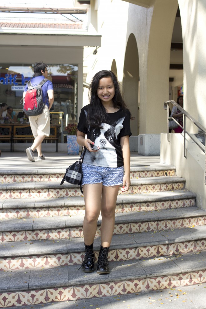 Lei Talabis, 14, Muntinlupa Science High School Graphic pug shirt, H&M; printed shorts, Just G; boots, Metro Gaisano