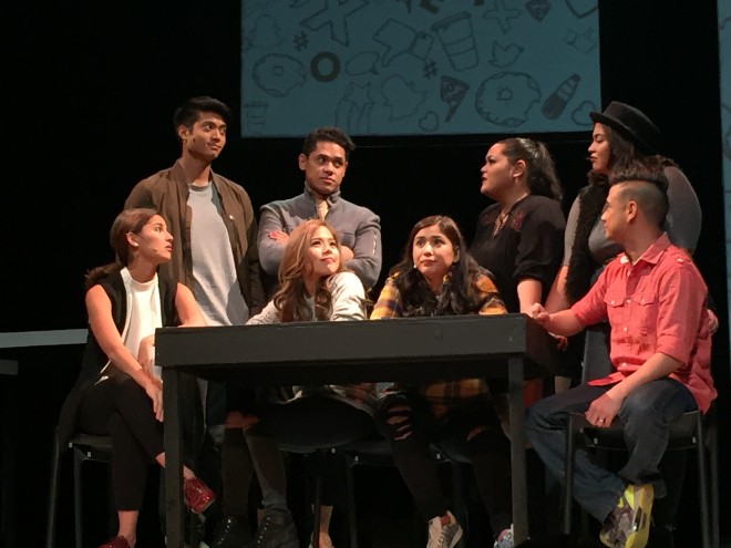 The cast of "No Filter", (from left, seated) Jasmine Curtis-Smith, Saab Magalona, Lauren Young and Khalil Kaimo; (standing from left), Mikael Daez, Micah Munoz, Cai Cortez and Sarah Facuri. Photo by Totel V. de Jesus/INQUIRER.net