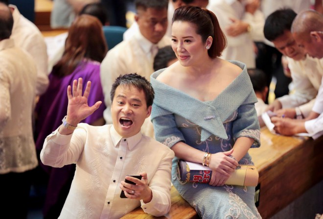 PRESIDENT AQUINO 6TH SONA / JULY 27, 2015 Tesda Director General Joel Villanueva and Presidential Sister Kris Aquino during President Aquino's State of the Nation Address at the joint session of Congress and Senate at the House of Representaitve in Quezon City on Monday, July 27, 2015. INQUIRER PHOTO / GRIG C. MONTEGRANDE
