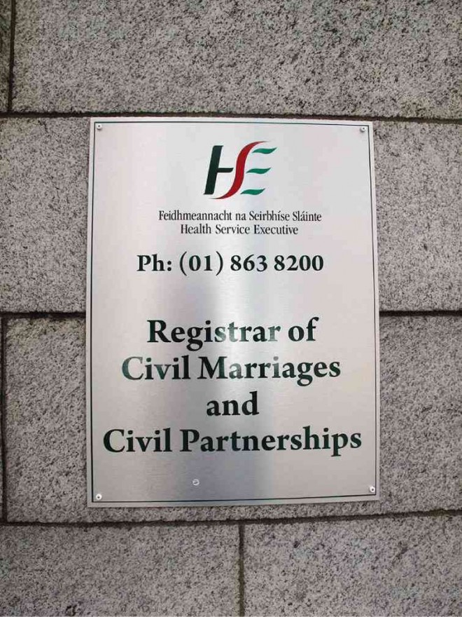 SIGNAGE in the office where the ceremony was held