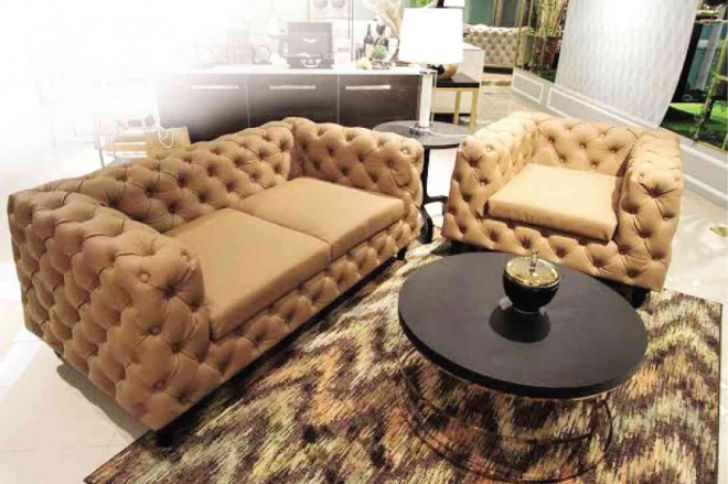 CHESTER sofa set. Tufted leather sofas with hardwood frame PHOTOS BY LEO M. SABANGAN II.