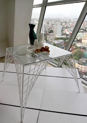 Glass-and-steel table